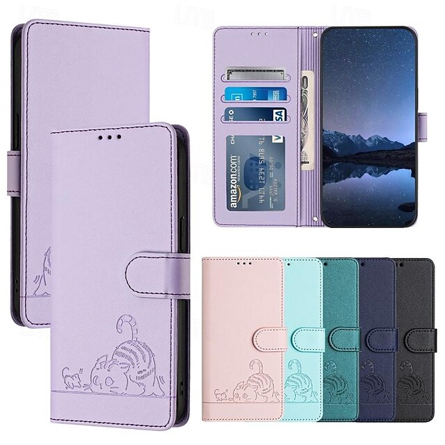  телефон Кейс для Назначение айфон 16 Айфон 15 Про Макс Плюс iPhone 14 13 12 11 Pro Max Plus Mini SE Кейс на заднюю панель со стендом Магнитный с ремешком Кот Ретро ТПУ Кожа PU