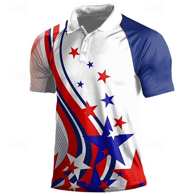 American Independence Day Men's Veterans Patriotic Sports Polo Shirts Golf Shirt Short Sleeve Polo Shirts Collared Shirts Casual Streetwear Vacation Wear Party Outfits 3D Print Buttons Spring & Summer 7