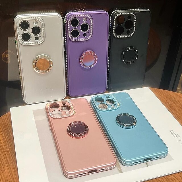  Phone Case For iPhone 15 Pro Max Plus iPhone 14 13 12 11 Pro Max Plus Back Cover with Stand Holder Bling Glitter Shiny Shockproof TPU Plating Metal