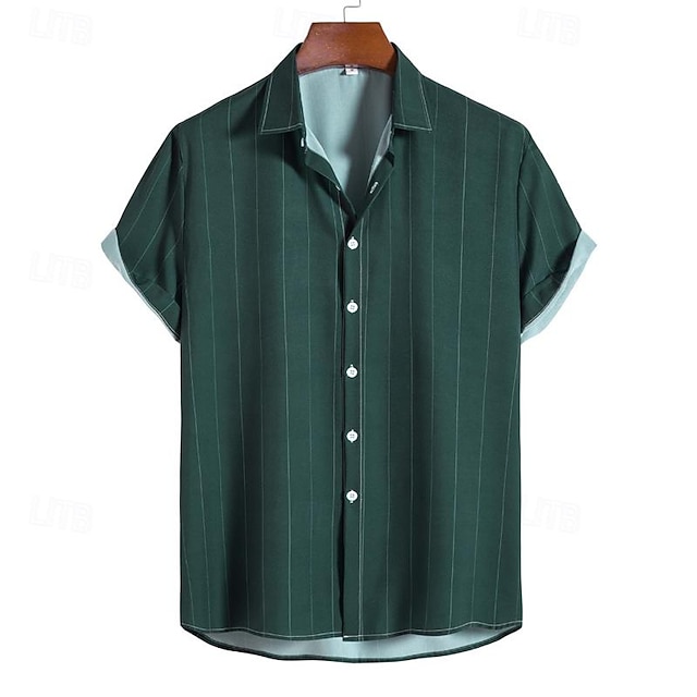  Herre Skjorte Sommer skjorte Casual skjorte Strandtrøje Button Up skjorte Stribede skjorter Sort Hvid Blå Grøn Grå Kortærmet Stribe Aftæpning Ferierejse Hawaiiansk Tøj Polyester Mode Afslappet Bekvem