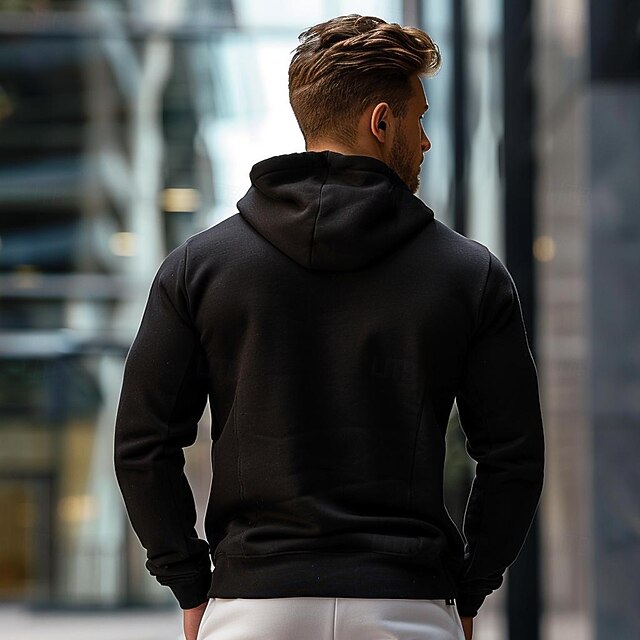 Men's Zip Up Hoodies Black White Hooded Graphic Geometric Sportswear ...