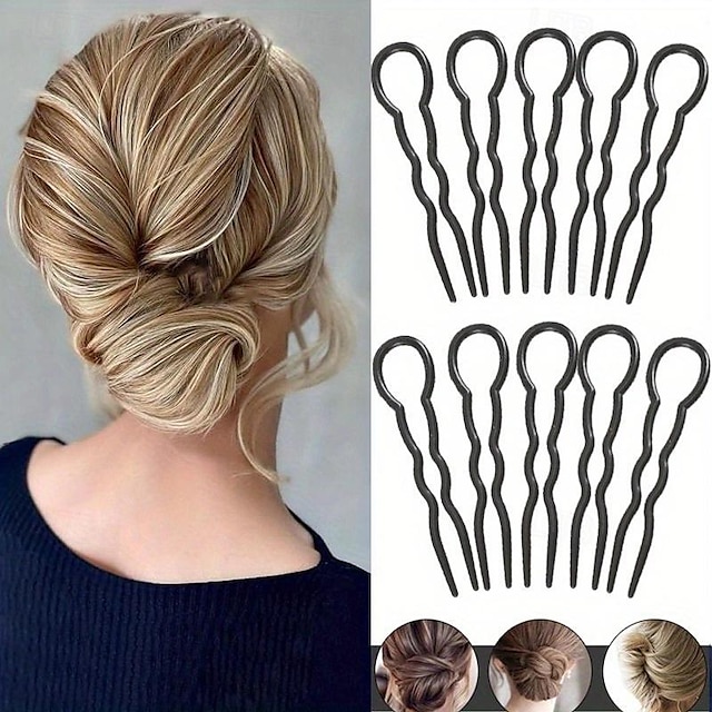  10 Stück/Set U-förmige Haarspangen Griffe minimalistische Chignon-Gabeln aus Kunststoff magischer Donut-Dutt-Maker Kopfbedeckungszubehör für Frauen