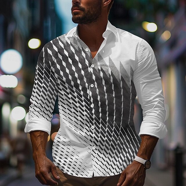 Men's Button Up Shirt Printed Shirts Long Sleeve Business Casual Formal Fall Winter Spring & Summer Turndown Print Button-Down White4