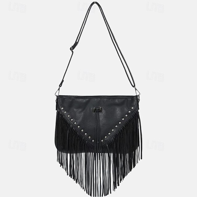  Mulheres Bolsa crossbody Bolsa de ombro Bolsa Hobo Couro PU Tachas Mocassim Grande Capacidade Côr Sólida Preto Branco Marron