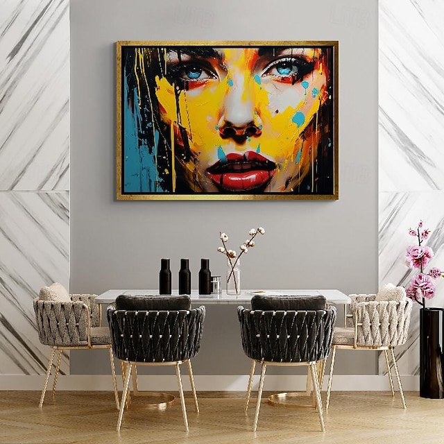 Abstract Woman Face Canvas painting handmade Graffiti Wall Art Colorful ...