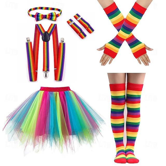  Rainbow Pride Outfits Tutu Skirt Socks Stockings Gloves Accessories Set 9 PCS LGBT LGBTQ Queer Adults' Women's Gay Lesbian for Pride Parade Pride Month Party Carnival