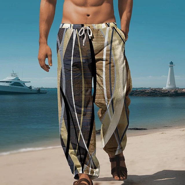 Men's Pants Trousers Mid Waist Drawstring Elastic Waist Hawaiian Holiday Beaches Straight Leg Trousers Summer Spring Fall 3D Print Multi Color4