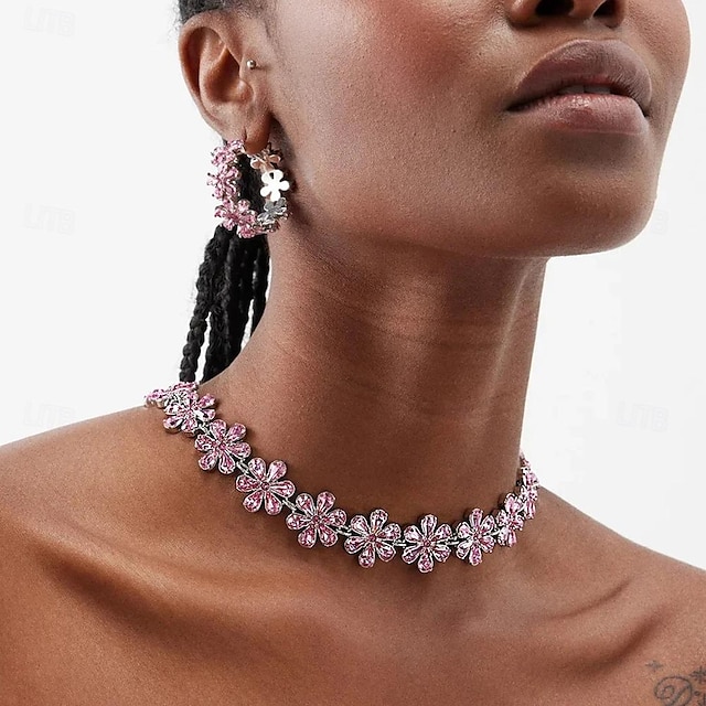  Choker Necklace Rhinestones Women's Fashion Luxury Floral Wedding Circle Necklace For Wedding Birthday