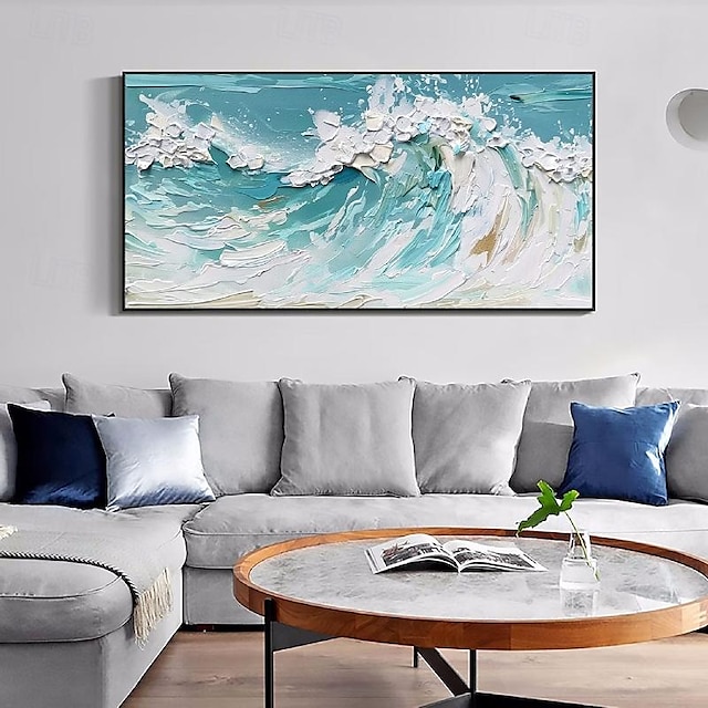  túlméretezett tengeri tájkép texturált festmény kézzel festett tengeri hullámok absztrakt festmény extra nagy fal művészet óceán olajfestmény kézzel festett akril hullám minimalista festmények