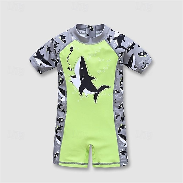  Kids Boys Swimsuit Graphic Short Sleeve Outdoor Vacation Shark Siamese Summer Clothes 3-7 Years