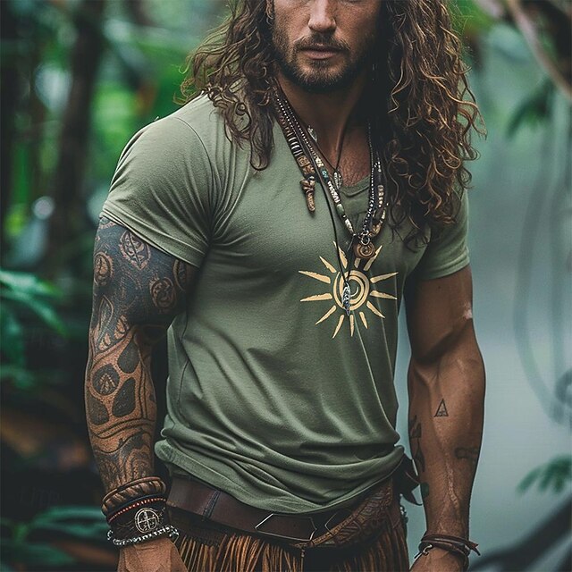 Men's Tribal Bandana Print T Shirt T shirt 3D Print Crew Neck Shirt Vacation Ethnic Athleisure Sports Outdoor Casual Hiking Green Summer Spring Clothing Apparel S M L XL XXL XXXL4