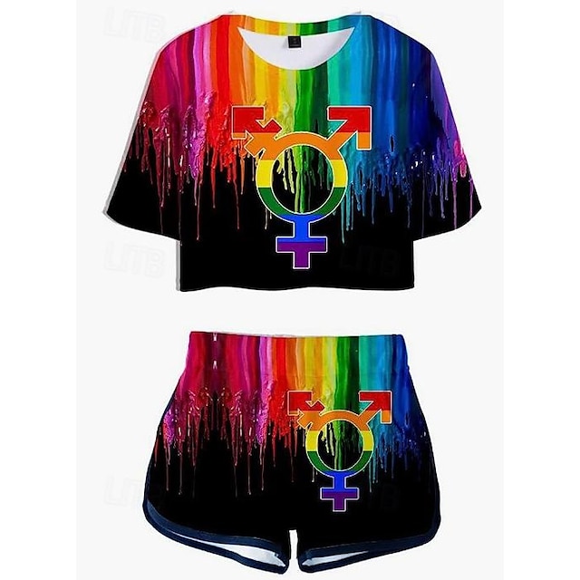  LGBT LGBTQ Drapeau arc-en-ciel Tenue Manches Ajustées Shorts à imprimé arc-en-ciel Art graphique Pour Femme Adulte Carnaval Mascarade Impression 3D Défilé de la fierté Mois de la fierté
