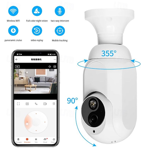  Cameră de securitate fără fir 360 hd, mișcare de vedere pe timp de noapte & alerte audio bidirecționale controlate de aplicație audio 1080p urmărire automată supraveghere în interior
