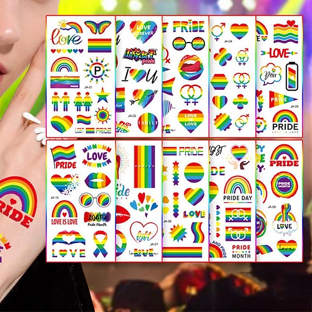  10pcs arco-íris orgulho lua tatuagem adesivo impermeável e sweatproof descartável festa e evento de festa adesivo facial temporário