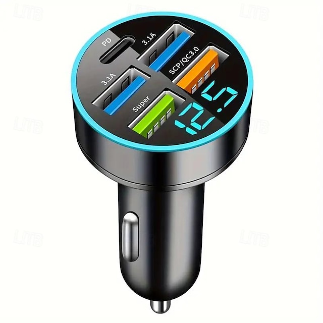  QC3.0 Car Charge 66W  Super Fast Charge Digital Display Dar Charge PD20W Dual USB Car Charger