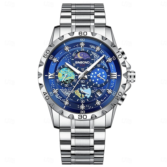  Heren Quartz horloges Modieus Zakelijk Polshorloge Weergave maanfase Lichtgevend Kalender WATERDICHT Teräs Horloge
