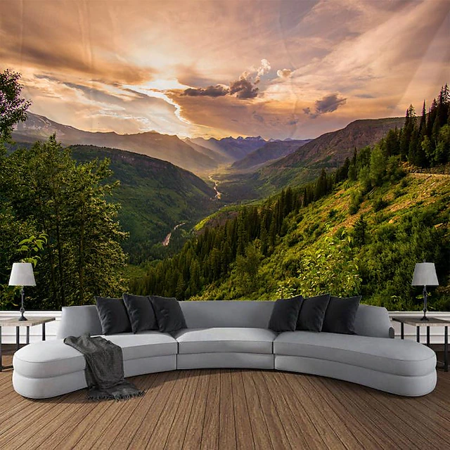 Sunshine Mountain Landscape Hanging Tapestry Wall Art Large Tapestry Mural Decor Photograph Backdrop Blanket Curtain Home Bedroom Living Room Decoration 6