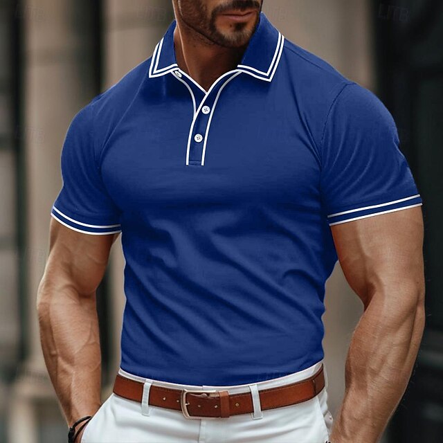 Men's Cotton Polo Shirt Golf Shirt Work Business Ribbed Polo Collar Classic Short Sleeve Basic Modern Solid Color Buttons Ribbed Spring & Summer Regular Fit Black Burgundy Navy Blue Royal Blue Cotton 15