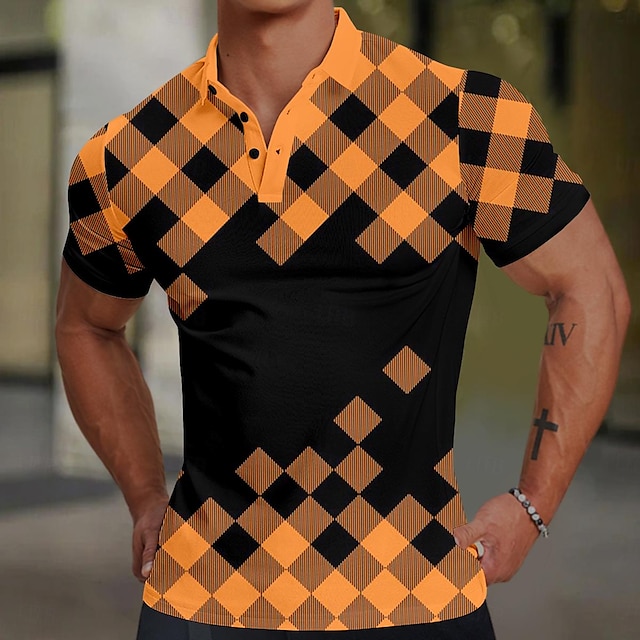  Geometrie Pánské Obchodní příležitostné Tisk Waffle Polo tričko Venkovní ulice Ležérní Polyester Krátký rukáv Přehnutý Polo tričko Oranžová Léto Jaro S M L Lapel Polo
