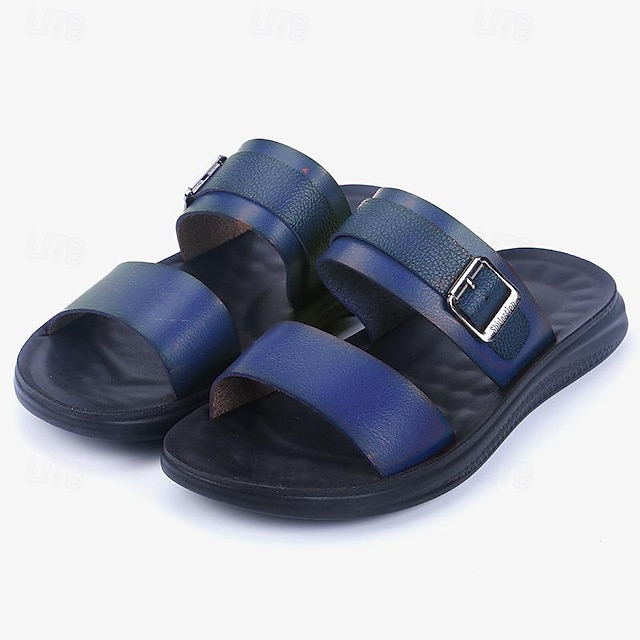  mænds sandaler i mikrofiber læder hjemmesko sommersandaler flade sandaler gå vintage afslappet ferie strand åndbar behagelig rød brun kaki mørkeblå sko