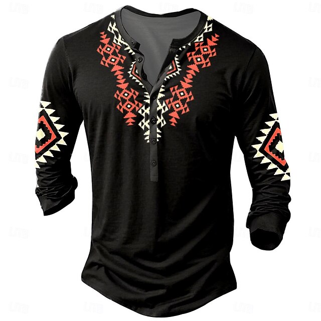 Men's Graphic T shirt 3D Print Vacation Fashion Daily Casual Daily Holiday Summer Spring Black Henley Henley T-Shirt4