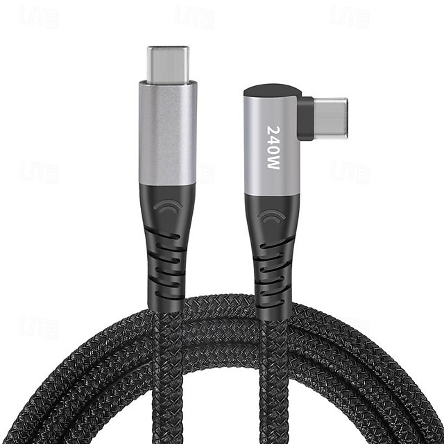  1 πακέτο Καλώδιο USB 3.0 100W 3,3 πόδια USB C σε USB C 6 A Καλώδιο φόρτισης Γρήγορη φόρτιση Υψηλή μεταφορά δεδομένων Νάιλον πλεγμένο Ορθή γωνία Ανθεκτικό Για Macbook iPad Samsung