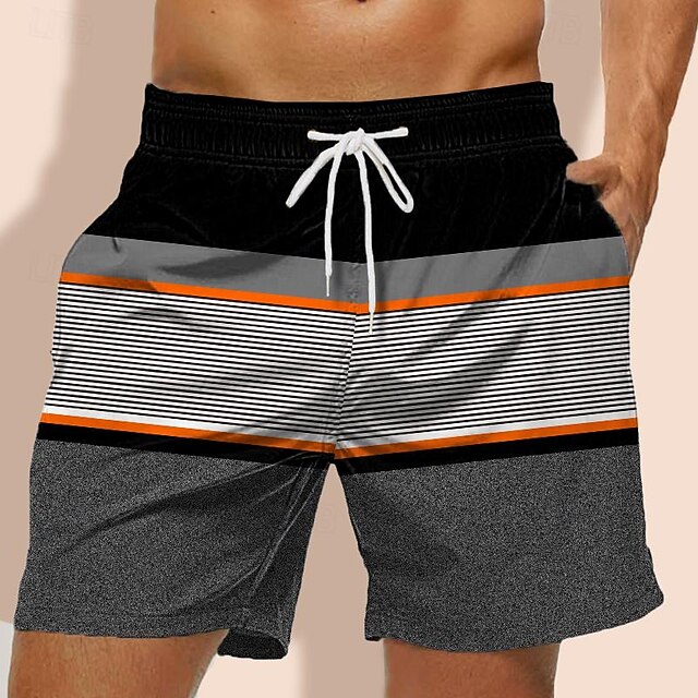 Men's Stripe Geometric Pattern Swim Trunks Swim Shorts Board Shorts Mid Waist Hawaiian Casual Holiday Beach Drawstring with Mesh lining Elastic Waist Designer Clothing Apparel4