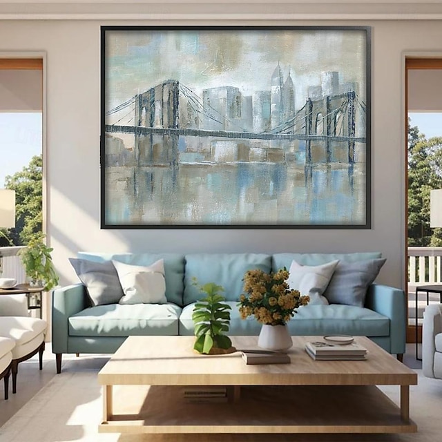  Ręcznie robiony obraz olejny na płótnie Wall Art Dekoracja wrażenie miejski budowa mostu krajobraz do wystroju domu walcowany bezramowy, nierozciągnięty obraz