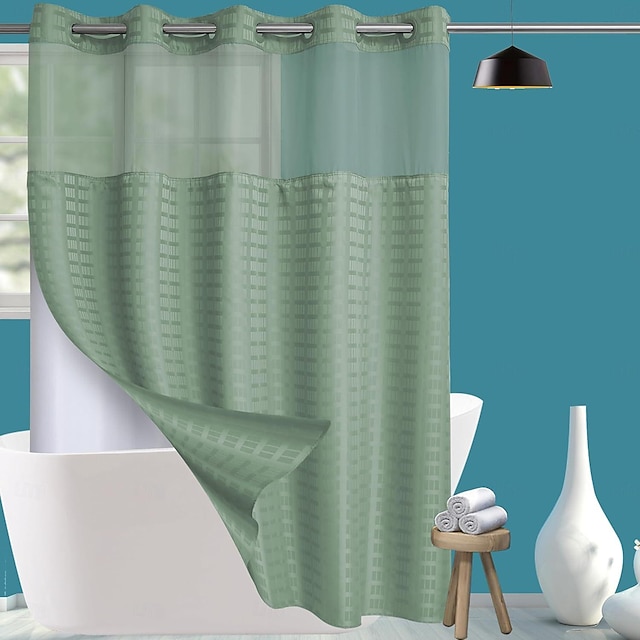  Sprchový závěs z vaflové tkaniny se zacvakávací vložkou a háčky, odolný koupelový závěs s průhledným vrškem, hotelový typ, lze prát v pračce
