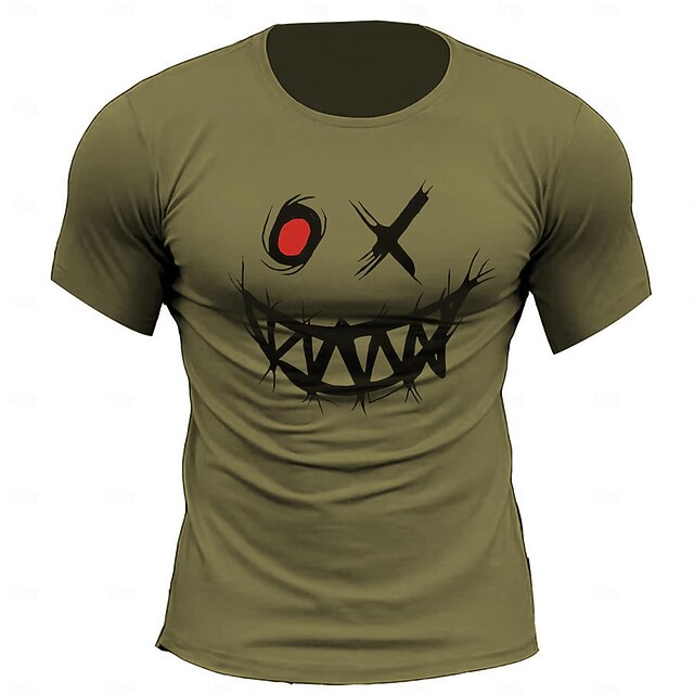 Men's Graphic Short Sleeve T-Shirt with Creepy Stitched Smile Horror Face Design4