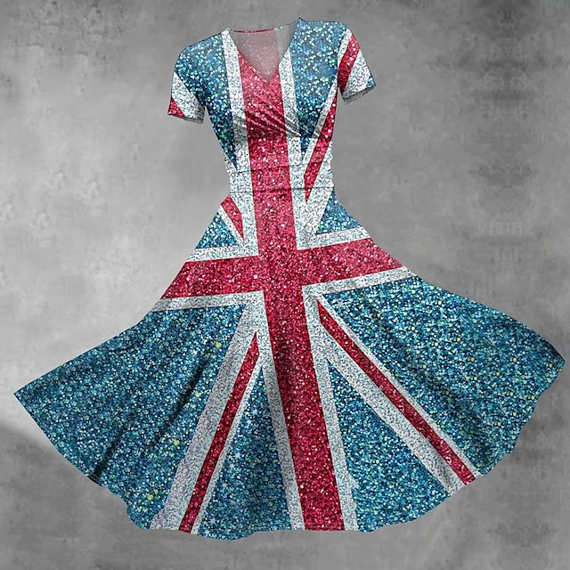  Costumi bandiera USA Abito altalena Abito svasato Per adulto Per donna Cosplay Carnevale Giorno dell'Indipendenza 4 luglio Costume di Carnevale facile