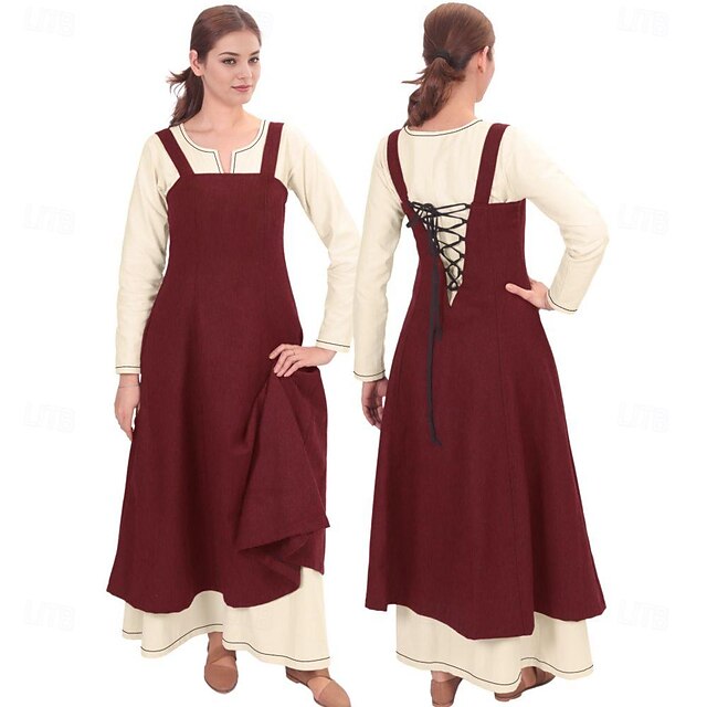 Women's Medieval Viking Apron Overdress with Laced Back Tunic Dress Set ...