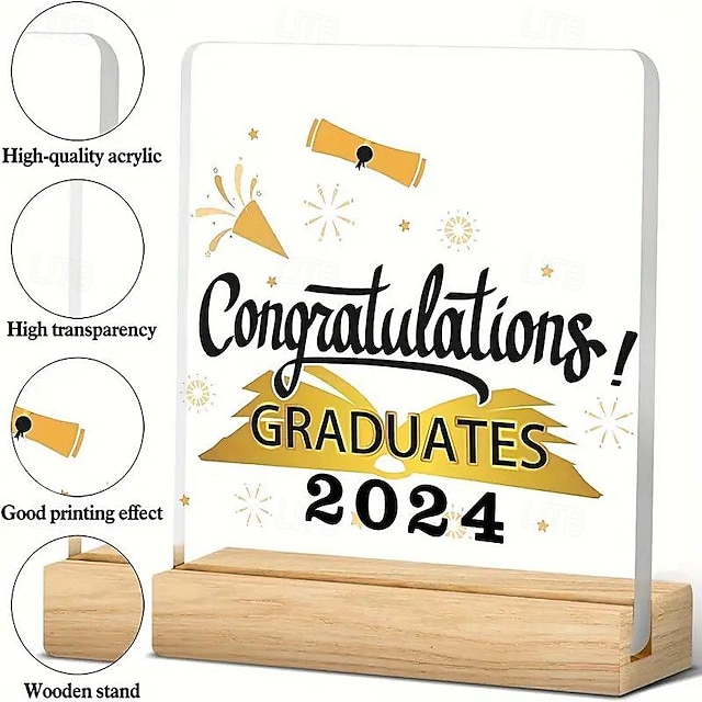  1pc Her He Graduated Heart Gift Graduation Souvenir Congratulation Sign Sign Standing On Table Decoration. Acrylic Decorative Sign Sign Graduate Coming Home Gift 2024