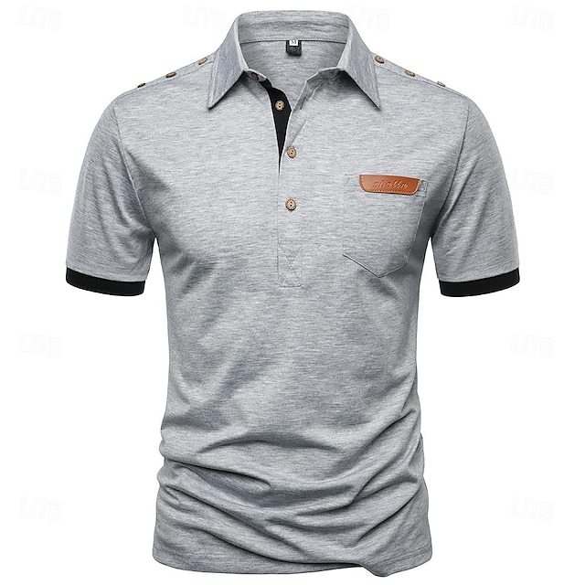 Men's Polo Polo Shirt Formal Work Classic Short Sleeves Fashion Modern Color Block Basic Spring & Summer Regular Fit Light Grey Polo