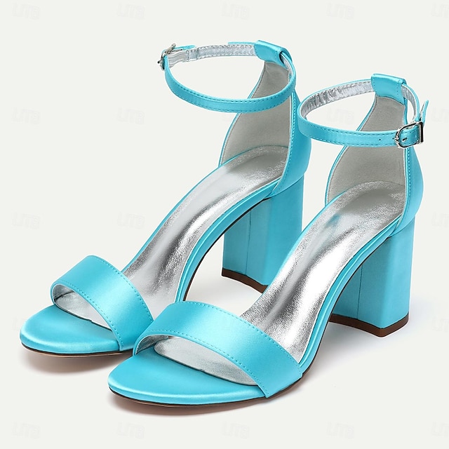 Pentru femei Tocuri pantofi de nunta Sandale Blocați sandale pentru toc Sandale cu curea la gleznă Pantofi de mireasa Toc Îndesat Vârf deschis minimalism Satin Curea Gleznă Argintiu Verde și Albastru