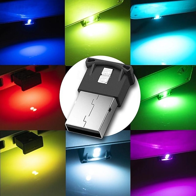  1 kpl mini usb led valo, auton sisätilojen led rgb valaistus 5v älykäs usb led tunnelmavalo kannettavan tietokoneen koristelu yölamppu säädettävä kirkkaus 8 väriä