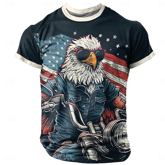  Animal Letter American US Flag Eagle Fashion Athleisure Men's 3D Print T shirt Tee Street Sports Outdoor Festival American Independence Day T shirt Black White Red Crew Neck Shirt Summer Spring