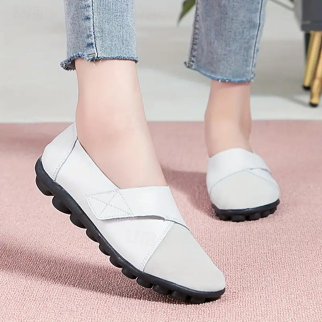 Women's Slip-on Loafers Round Toe Comfy Flat Shoes Casual Faux Leather ...