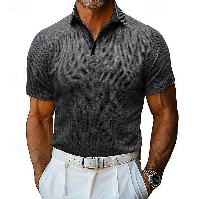  Bărbați Tricou polo Waffle Cămașă de golf Casual Concediu Rever Guler polo cu nervuri Manșon scurt Modă De Bază Simplu Buton Moale Vară Primăvară Fit regulat Verde De Armată Negru Alb Vișiniu