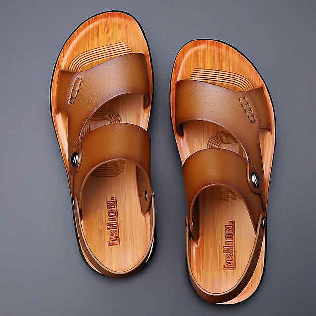  mænds lædersandaler sommer sandaler hjemmesko strand kald afslappet dagligt åndbare sko kaki sort brun