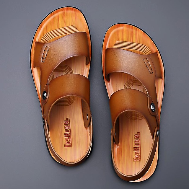  Voor heren Sandalen Leren sandalen Buitenpantoffels Strand slippers Sportieve sandalen Casual Strandstijl Dagelijks Leer Ademend 2510 [Kaki] 2510[Zwart] 2510 [Bruin] Zomer Lente