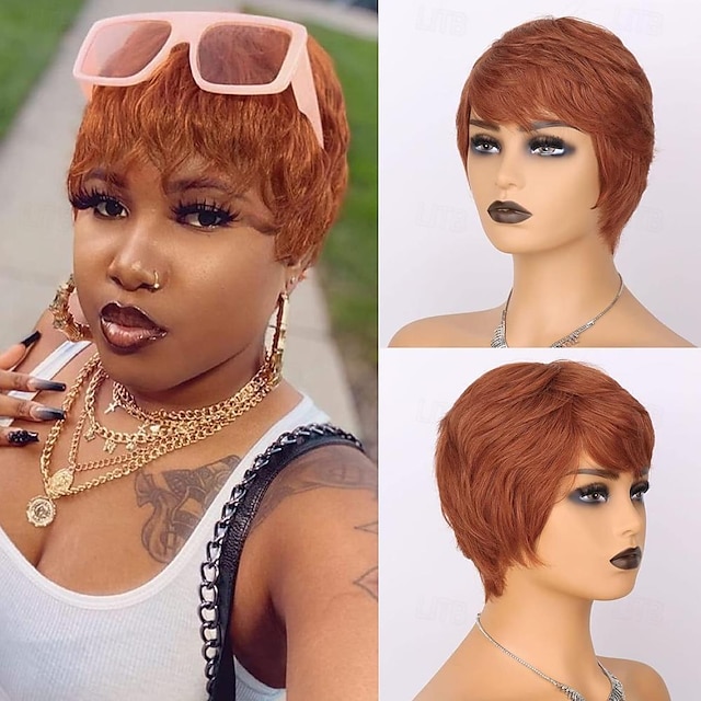  Pixie Cut Human Hair Wigs for Black Women None Lace Front Pixie Wigs Layered Short Human Hair Wi with Bangs for Daily Wear