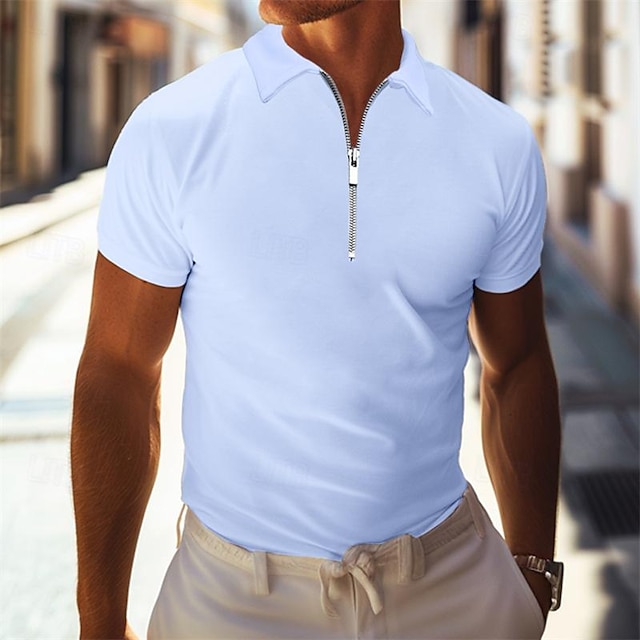 Men's Quarter Zip Polo Golf Shirt Daily Holiday Turndown Short Sleeve ...