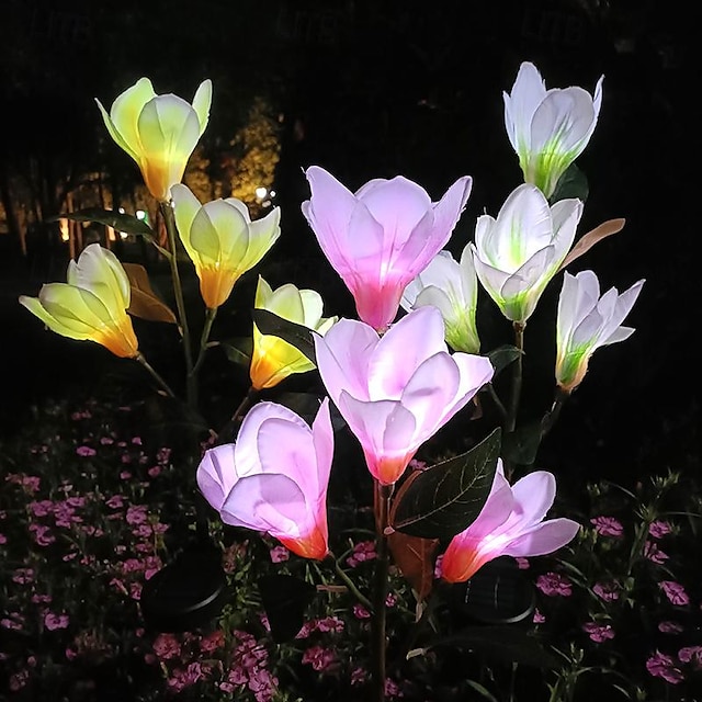  2 τμχ ηλιακά φώτα κήπου εξωτερικού χώρου αδιάβροχο φως γκαζόν led προσομοίωση φώτα λουλουδιών μανόλιας βίλα γκαζόν κήπου διακόσμηση τοπίου