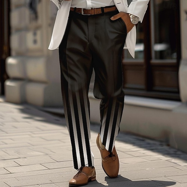  Men's Ombre Dress Pants Mid Waist Business Casual Wedding Dailywear Pocket Straight Leg Trousers Summer Spring Fall 3D Print Black Blue