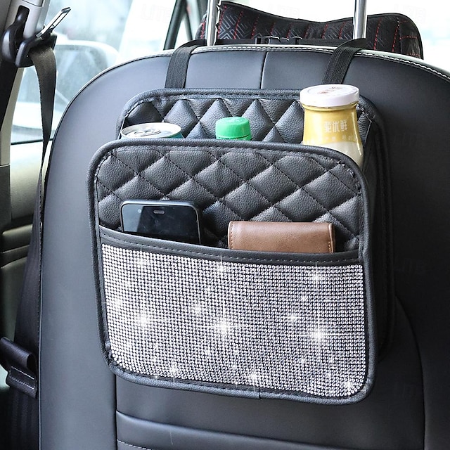  FYAUTOPER Crystal Car Seat Back Hanging Bag Auto Document Holder Multi-Pocket Bottle Bag Storage Box Organizer Travel Tidy Pouch Pocket