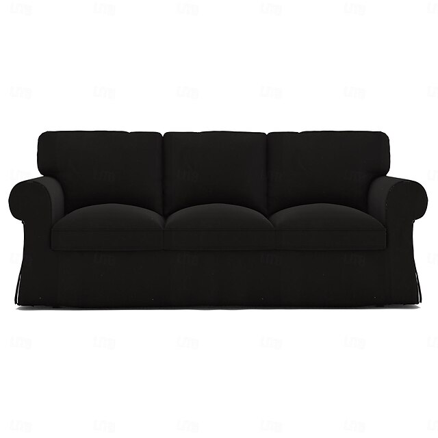  Capa de Sofá 100% Algodão 3 Lugares Slipcover de Cor Sólida com Almofadas Revestidas