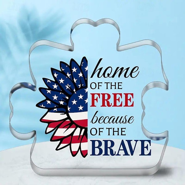  1pc Home Of The Free With Sunflower Patriotic Acrylic Table Sign USA Free Plaques Gift 1776 Sign United States Of America Sign National Day Decorations For Home 4th Of July Decor Farmhouse Patriotic Table Decor