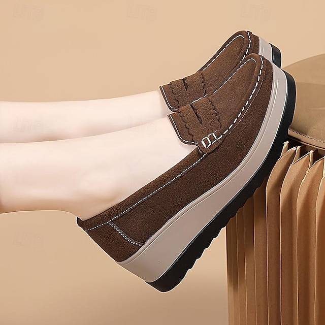  kvinders ensfarvede afslappede sneakers slip på blød sål platform daglige sko alsidige lavvandede loafers
