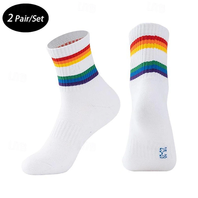 Men's 2 Pack Multi Packs Socks Crew Socks Running Socks Casual Socks Black White Color Rainbow Sports & Outdoor Daily Vacation Basic Medium Spring Fall Fashion Casual 11